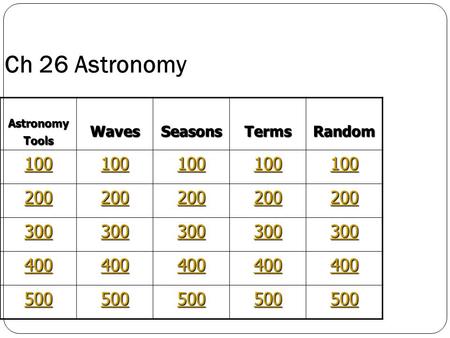 Ch 26 Astronomy Astronomy Tools WavesSeasonsTermsRandom 100 200 300 400 500.