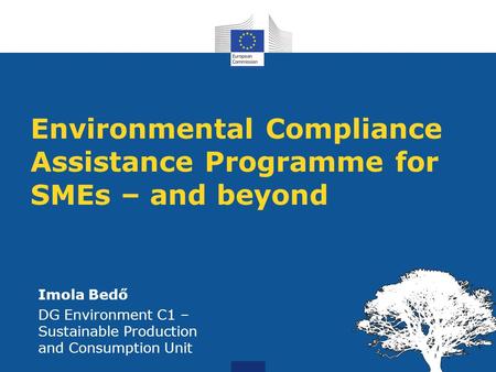 Environmental Compliance Assistance Programme for SMEs – and beyond Imola Bedő DG Environment C1 – Sustainable Production and Consumption Unit.