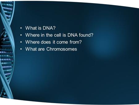 What is DNA? Where in the cell is DNA found? Where does it come from?