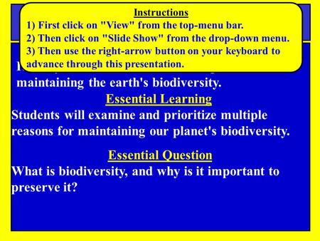 Tennessee SPI Objective: Identify several reasons for the importance of maintaining the earth's biodiversity. Notes Science Essential Learning Students.