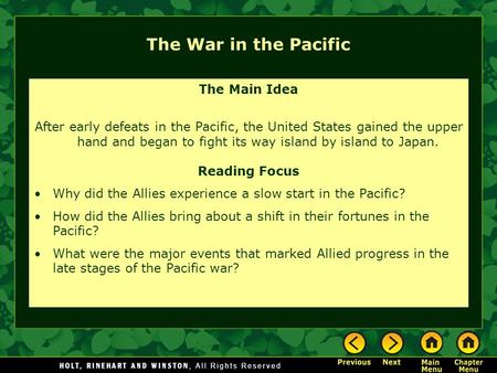 The War in the Pacific The Main Idea