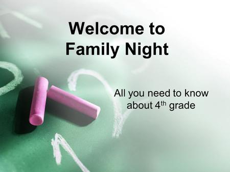 Welcome to Family Night All you need to know about 4 th grade.