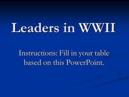 Leaders in WWII Instructions: Fill in your table based on this PowerPoint.