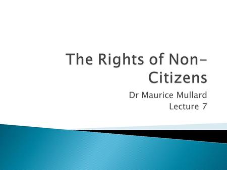 Dr Maurice Mullard Lecture 7. Who is a Non-Citizen? In the human rights arena the most common definition for a non-citizen is: “any individual who is.