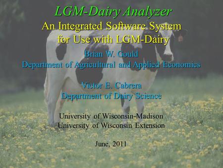 LGM-Dairy Analyzer An Integrated Software System for Use with LGM-Dairy Brian W. Gould Department of Agricultural and Applied Economics Victor E. Cabrera.