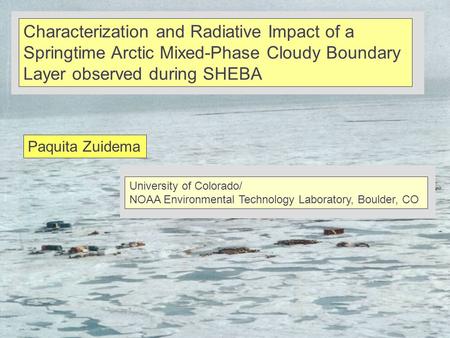 Characterization and Radiative Impact of a Springtime Arctic Mixed-Phase Cloudy Boundary Layer observed during SHEBA Paquita Zuidema University of Colorado/