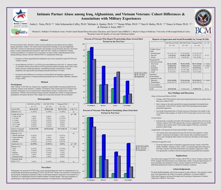 Intimate Partner Abuse among Iraq, Afghanistan, and Vietnam Veterans: Cohort Differences & Associations with Military Experiences Andra L. Teten, Ph.D.