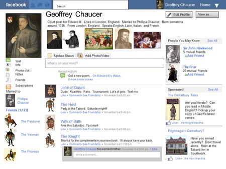 Geoffrey Chaucer facebook Geoffrey Chaucer Home John of Gaunt The Host