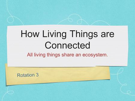 Rotation 3 How Living Things are Connected All living things share an ecosystem.