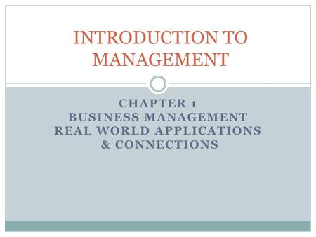 INTRODUCTION TO MANAGEMENT