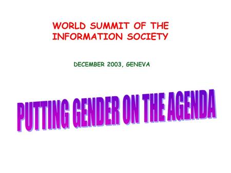WORLD SUMMIT OF THE INFORMATION SOCIETY DECEMBER 2003, GENEVA.