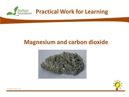 © Nuffield Foundation 2012 Practical Work for Learning Magnesium and carbon dioxide.