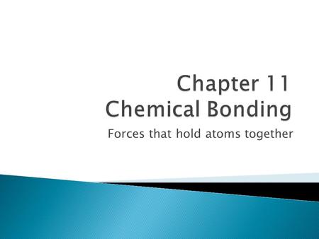 Forces that hold atoms together.  There are several major types of bonds. Ionic, covalent and metallic bonds are the three most common types of bonds.