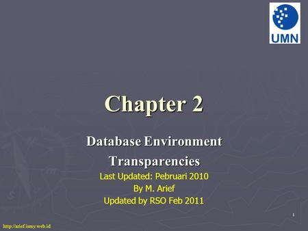 1 Chapter 2 Database Environment Transparencies Last Updated: Pebruari 2010 By M. Arief Updated by RSO Feb 2011