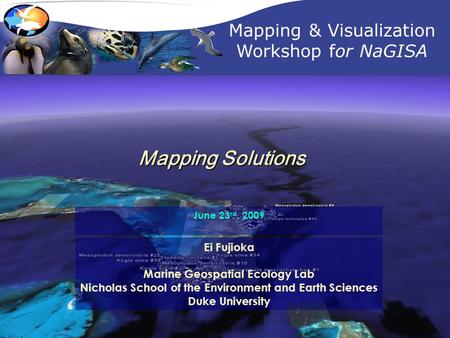 Mapping & Visualization Workshop for NaGISA Mapping Solutions Ei Fujioka Marine Geospatial Ecology Lab Nicholas School of the Environment and Earth Sciences.