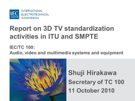INTERNATIONAL ELECTROTECHNICAL COMMISSION Copyright © IEC, Geneva, Switzerland Shuji Hirakawa Secretary of TC 100 11 October 2010 IEC/TC 100: Audio, video.