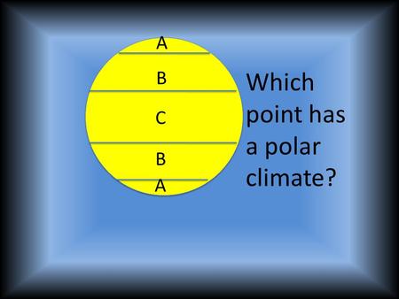 A A B B C Which point has a polar climate?. A A B B C Which point has a temperate climate?