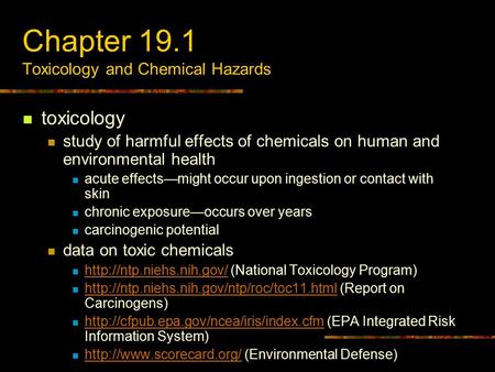 Chapter 19.1 Toxicology and Chemical Hazards
