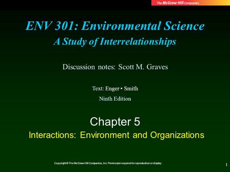 ENV 301: Environmental Science A Study of Interrelationships