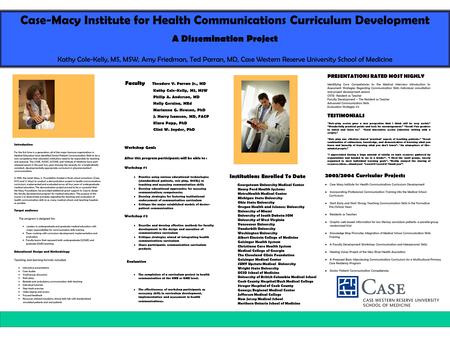 Case-Macy Institute for Health Communications Curriculum Development A Dissemination Project Kathy Cole-Kelly, MS, MSW, Amy Friedman, Ted Parran, MD, Case.
