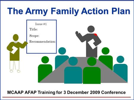 The Army Family Action Plan The Army Family Action Plan Title: Scope: Issue #1 Recommendation: MCAAP AFAP Training for 3 December 2009 Conference.