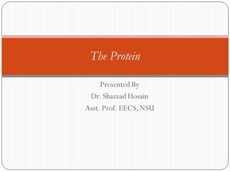 Presented By Dr. Shazzad Hosain Asst. Prof. EECS, NSU The Protein.
