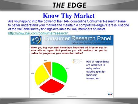Know Thy Market Are you tapping into the power of the HAR.com online Consumer Research Panel to better understand your market and maintain a competitive.