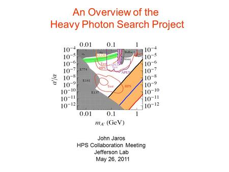 An Overview of the Heavy Photon Search Project John Jaros HPS Collaboration Meeting Jefferson Lab May 26, 2011.