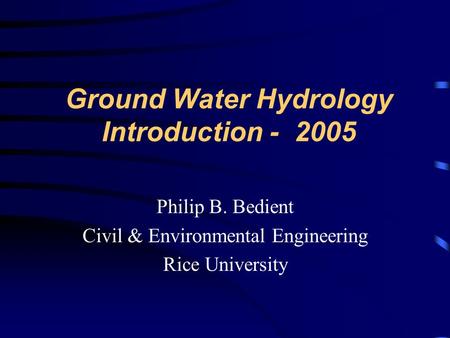 Ground Water Hydrology Introduction