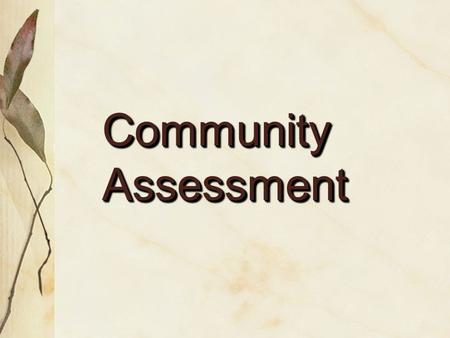 Community Assessment. Why do a community assessment? Assessment is part of a process of understanding a community and producing change Assess Alternatives.