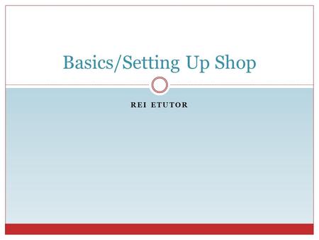 REI ETUTOR Basics/Setting Up Shop. Basics REI eTutor Are you a: Part-time Investor  2 nd Income  Hobby Full-time Investor  Wholesaler  Rehabber 