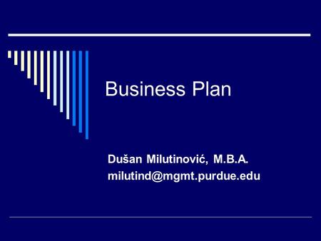 Business Plan Dušan Milutinović, M.B.A.