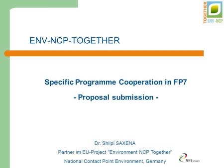 Specific Programme Cooperation in FP7 - Proposal submission -