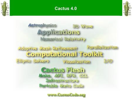 Cactus 4.0. Cactus Computational Toolkit and Distributed Computing Solving Einstein’s Equations –Impact on computation Large collaborations essential.