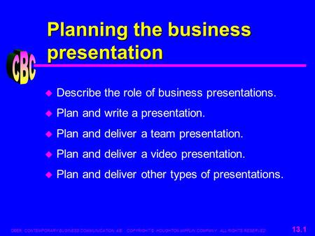 Planning the business presentation CBC