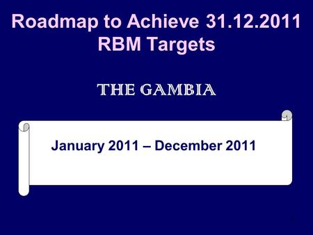 1 Roadmap to Achieve 31.12.2011 RBM Targets THE GAMBIA January 2011 – December 2011.