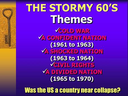 ThemesThemes COLD WAR COLD WAR A CONFIDENT NATION (1961 to 1963) A CONFIDENT NATION (1961 to 1963) A SHOCKED NATION (1963 to 1964) A SHOCKED NATION (1963.