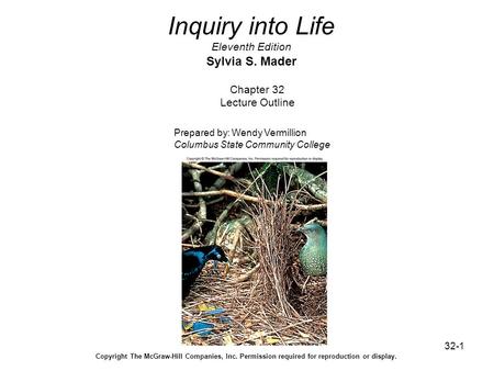 32-1 Inquiry into Life Eleventh Edition Sylvia S. Mader Chapter 32 Lecture Outline Prepared by: Wendy Vermillion Columbus State Community College Copyright.