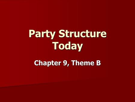 Party Structure Today Chapter 9, Theme B. Parties Similar on Paper National Conventions nominate the presidential candidates every 4 yrs. National Conventions.