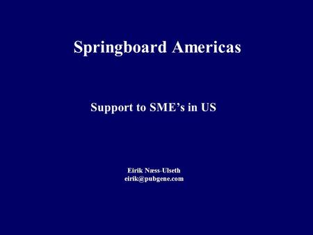 Support to SME’s in US Springboard Americas Eirik Næss-Ulseth