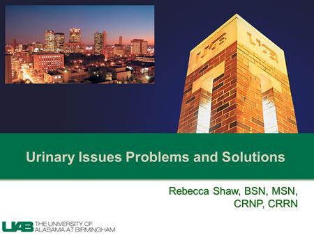 Urinary Issues Problems and Solutions Rebecca Shaw, BSN, MSN, CRNP, CRRN.