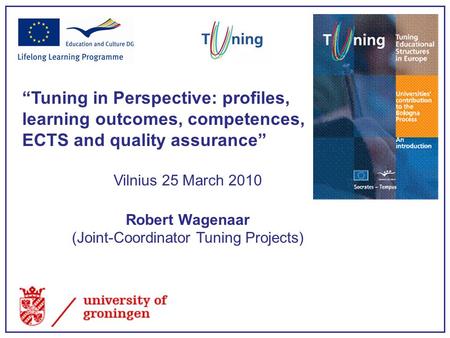 “Tuning in Perspective: profiles, learning outcomes, competences, ECTS and quality assurance” Vilnius 25 March 2010 Robert Wagenaar (Joint-Coordinator.