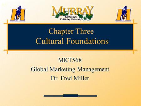 Chapter Three Cultural Foundations MKT568 Global Marketing Management Dr. Fred Miller 3-1.