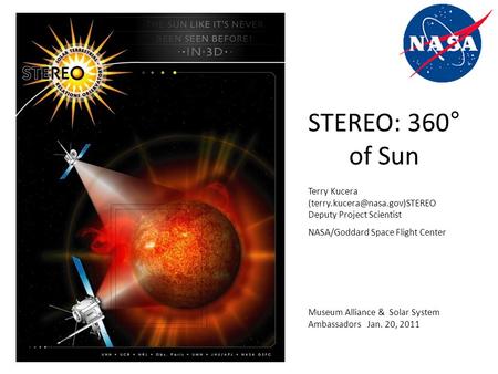 Terry Kucera Deputy Project Scientist NASA/Goddard Space Flight Center STEREO: 360° of Sun Museum Alliance & Solar System.