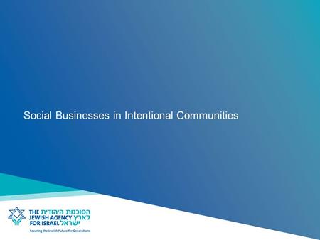 Social Businesses in Intentional Communities. Intentional communities in Israel - background Groups of young adults electing to contribute to changing.