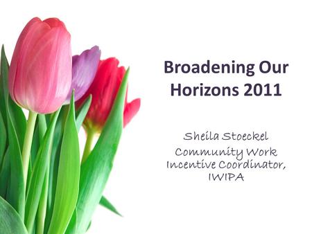 Broadening Our Horizons 2011 Sheila Stoeckel Community Work Incentive Coordinator, IWIPA.