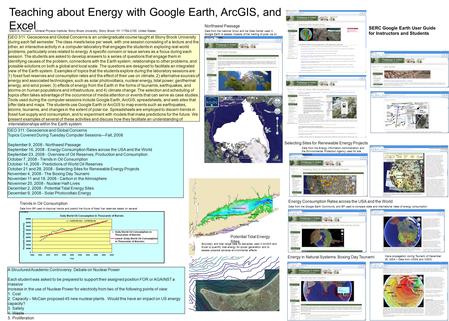 GEO 311: Geoscience and Global Concerns is an undergraduate course taught at Stony Brook University during each fall semester. The class meets twice per.