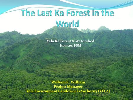 William K. William Project Manager Yela Environment Landowners Authority (YELA) Yela Ka Forest & Watershed Kosrae, FSM.