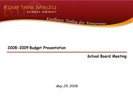 May 29, 2008 2008-2009 Budget Presentation School Board Meeting.