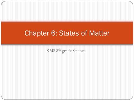 KMS 8 th grade Science Chapter 6: States of Matter.